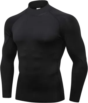 Compression Shirt Men 3 Pack Long Sleeve Base Layer Workout Mock Neck Shirts 4-Way Stretch Moisture-Wicking Tops