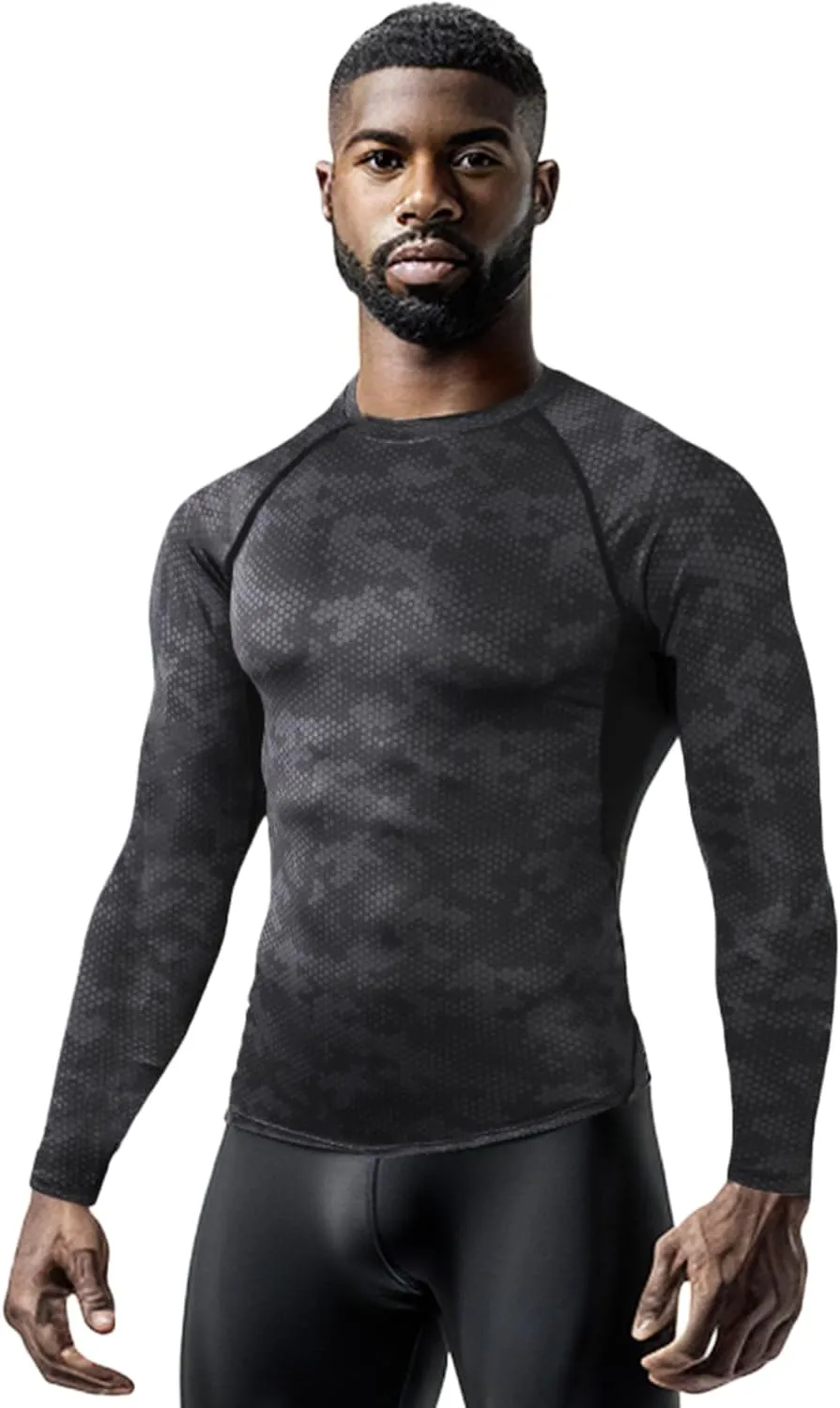 Compression Shirt Men 3 Pack Long Sleeve Base Layer Workout Mock Neck Shirts 4-Way Stretch Moisture-Wicking Tops