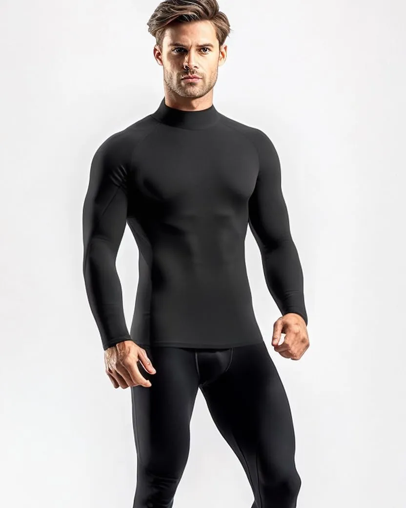 Compression Shirt Men 3 Pack Long Sleeve Base Layer Workout Mock Neck Shirts 4-Way Stretch Moisture-Wicking Tops
