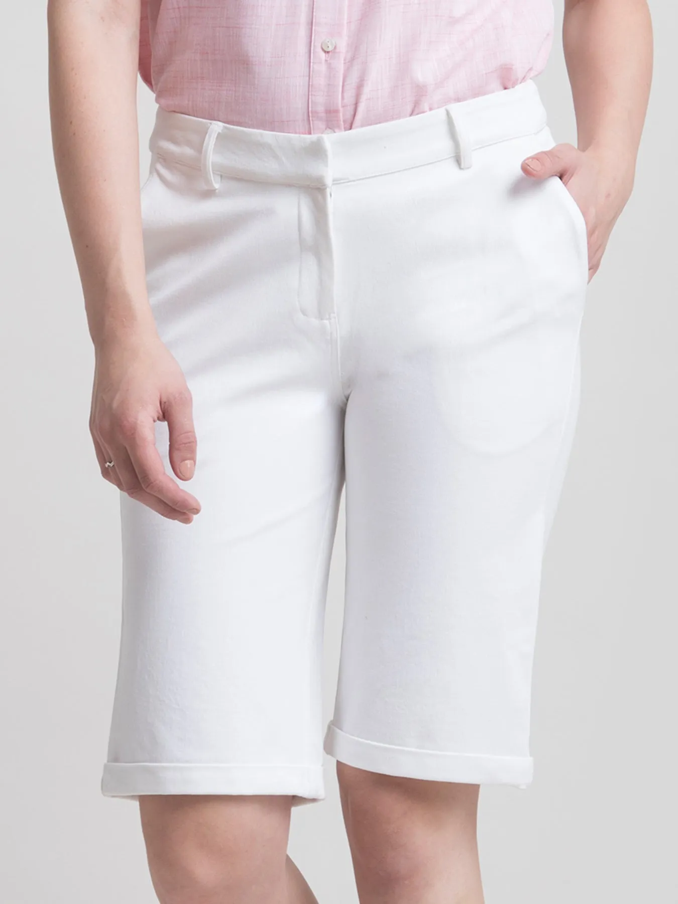 Cotton Above Knee Shorts - White