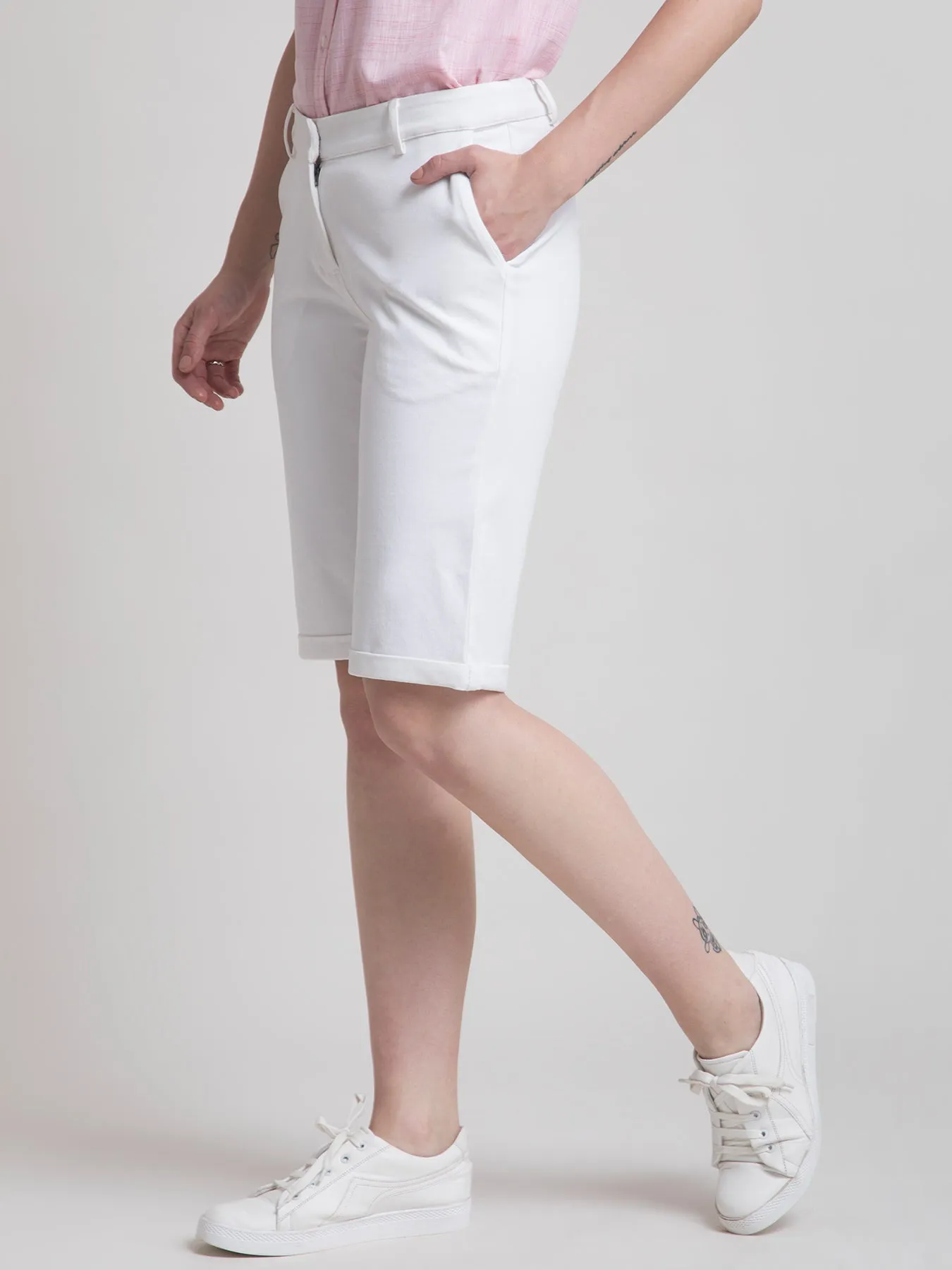 Cotton Above Knee Shorts - White