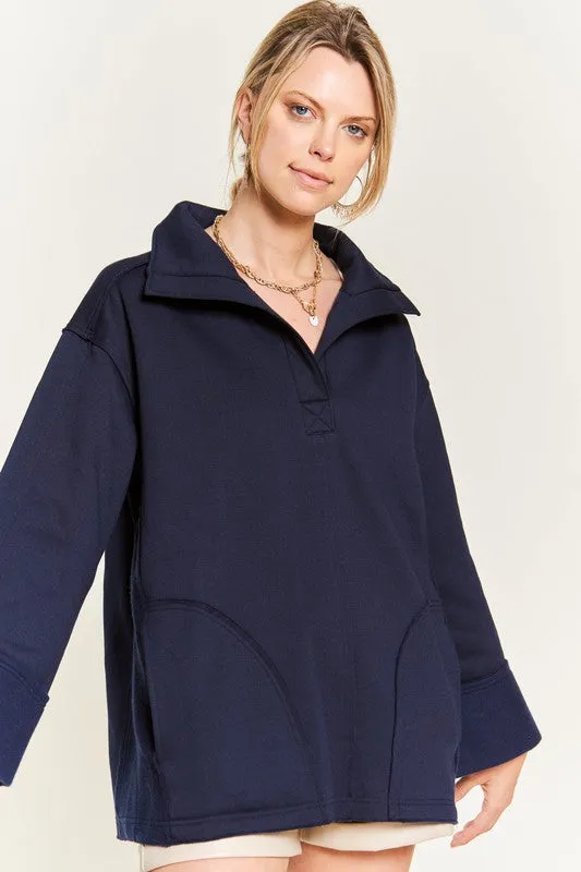 HIGH COLLAR OVERSIZED KNIT TOP PLUS JJT5026P