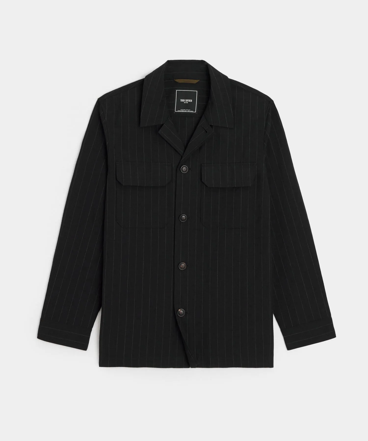 Italian Wool Linen Set in Black Pinstripe
