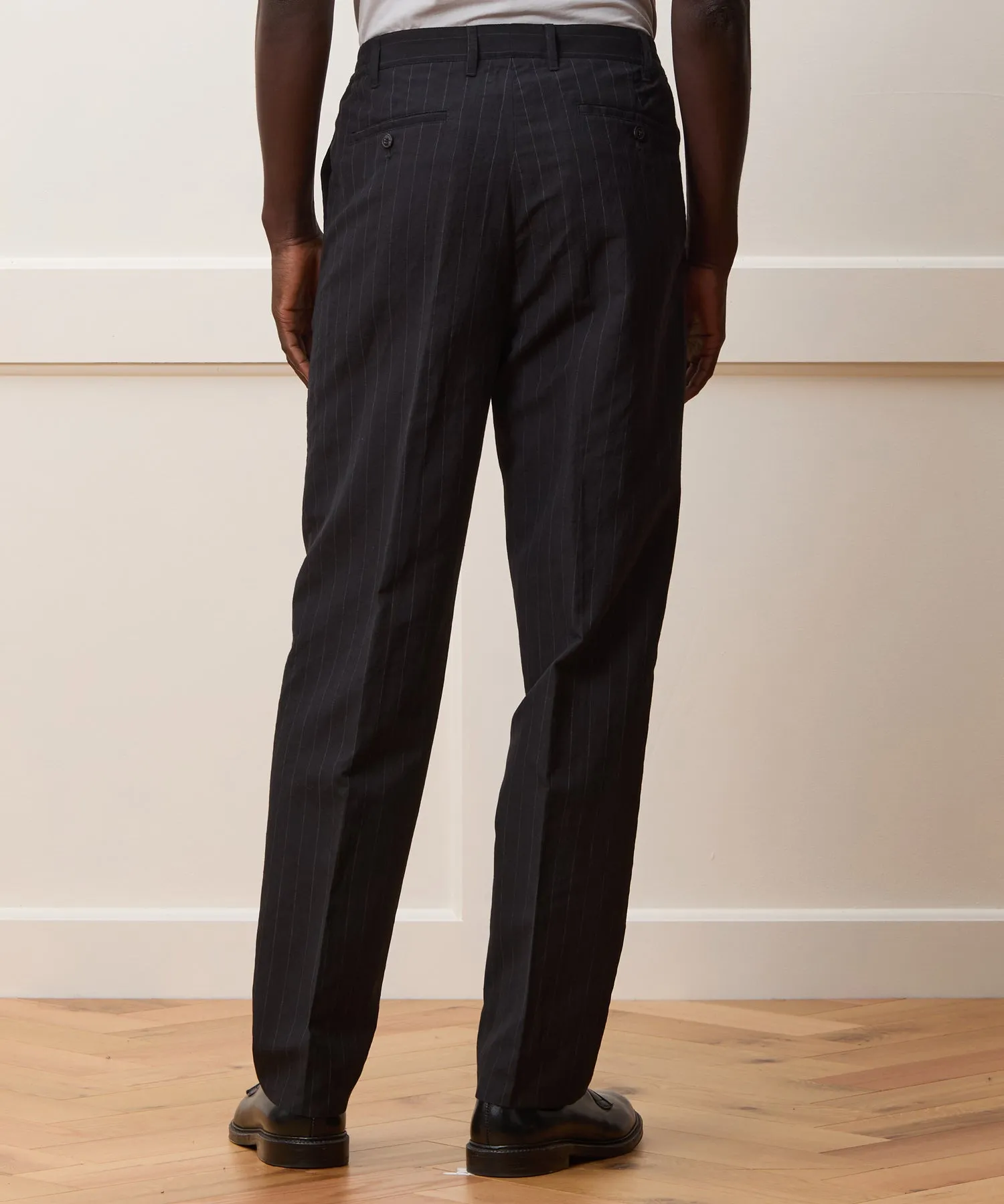 Italian Wool Linen Set in Black Pinstripe