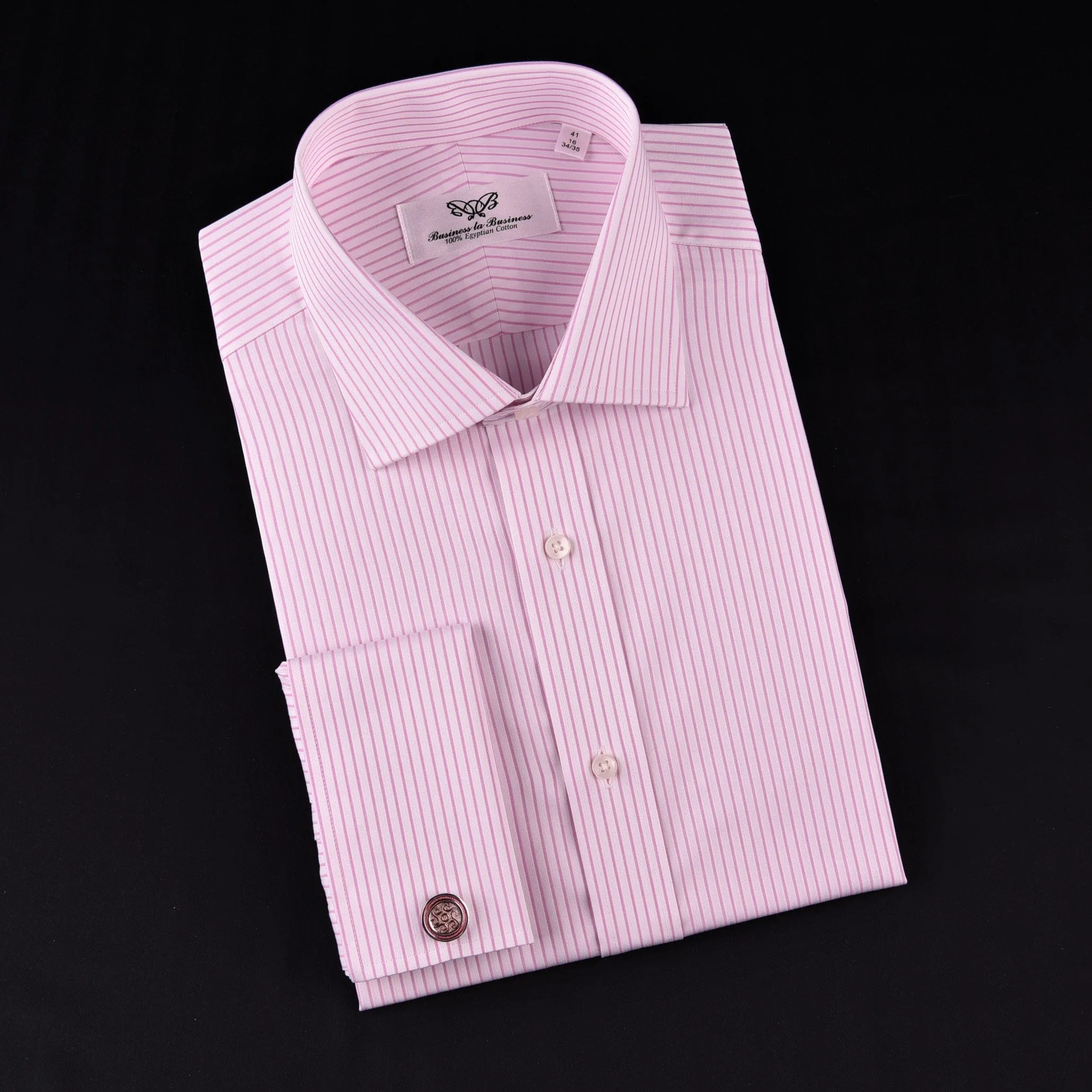 Light Pink Striped Formal Business Dress Shirt Classic Thin Designer Fashion Top in French Cuffs and Spread Collar