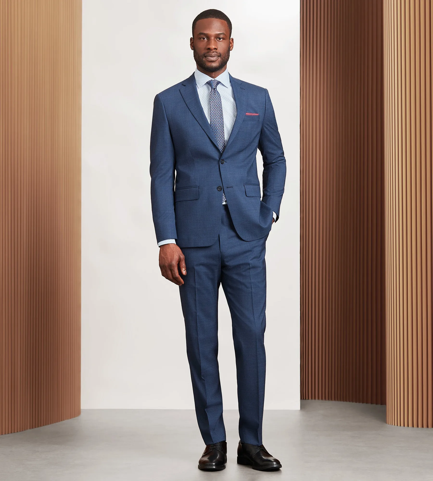 Modern Fit Blue Plaid Suit