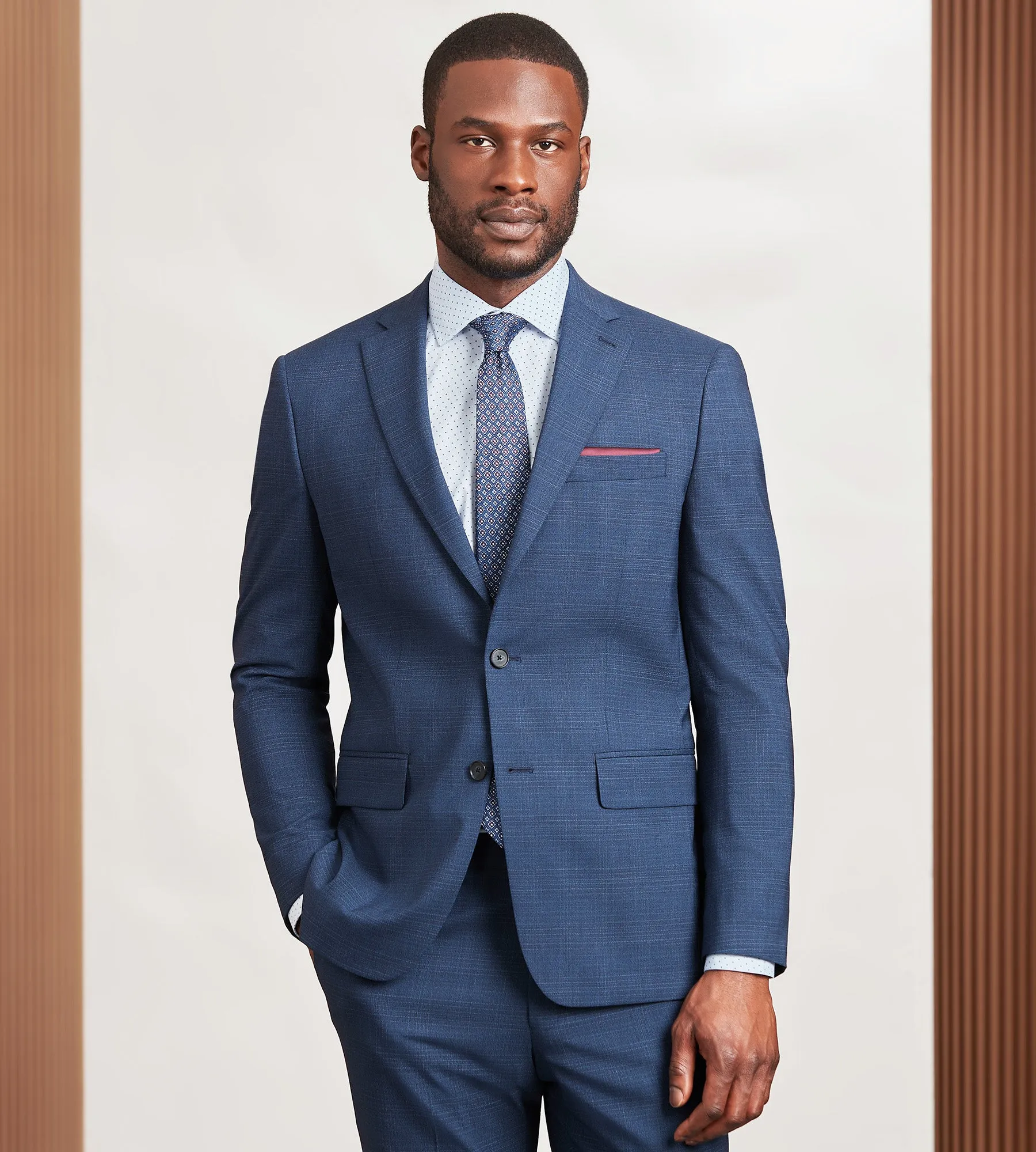 Modern Fit Blue Plaid Suit
