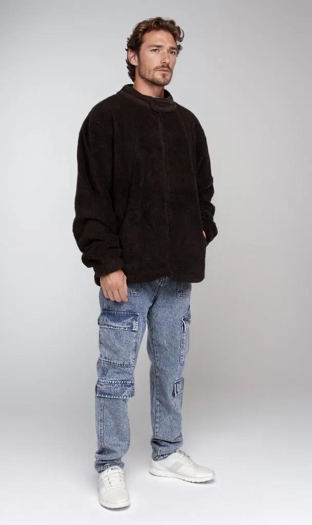 O201295-O201295 - Fleece Snap-Up Jacket - Chocolate Brown