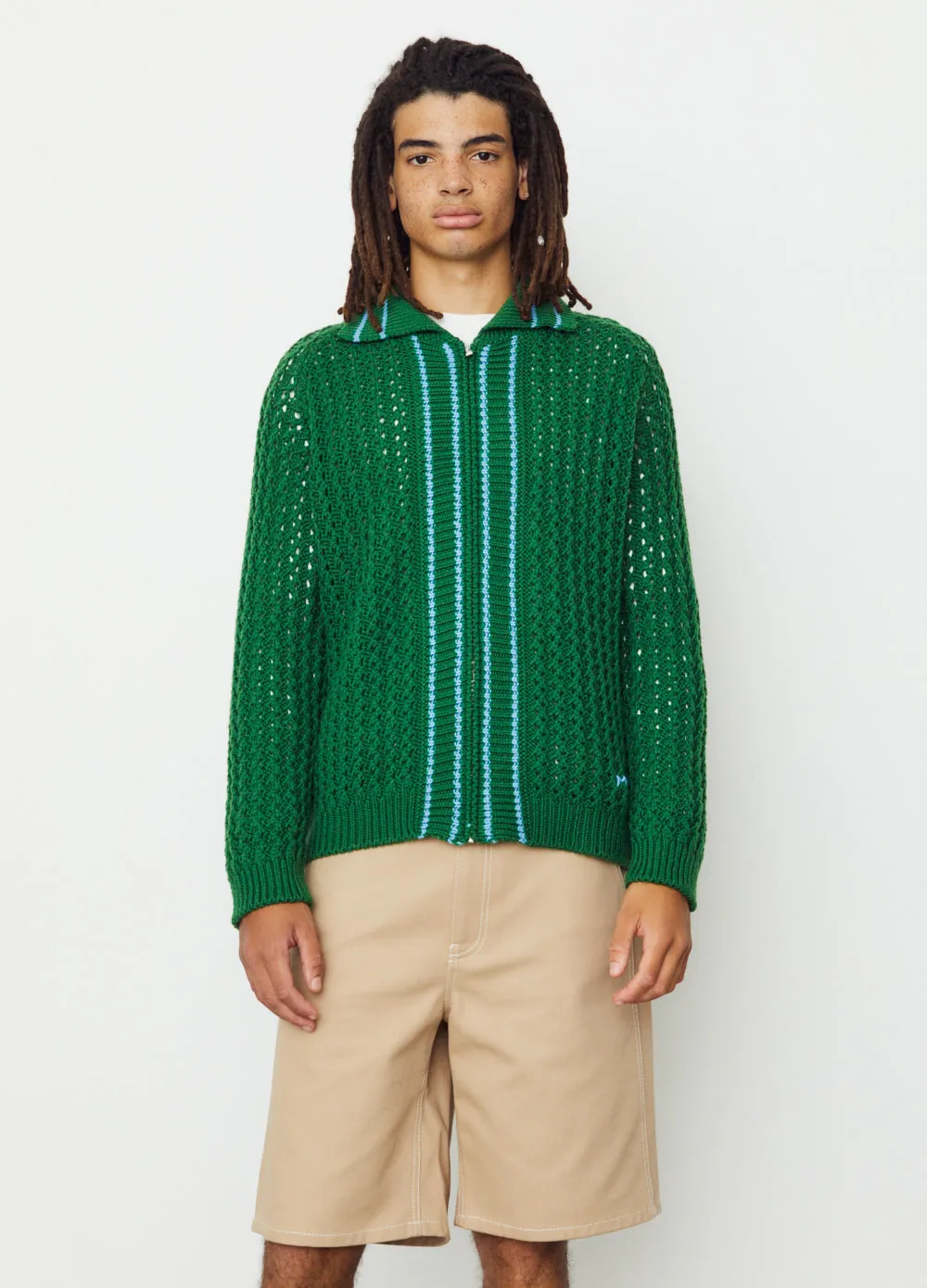 Open-Knit Zipped Wool Cardigan