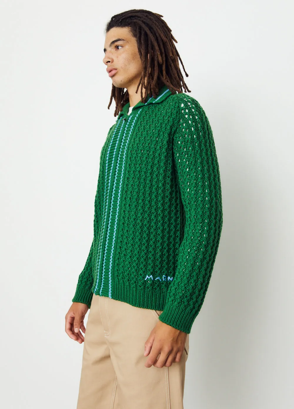 Open-Knit Zipped Wool Cardigan