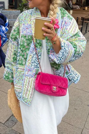 Purpdrank - Green Casual Floral Pocket Turndown Collar Outerwear