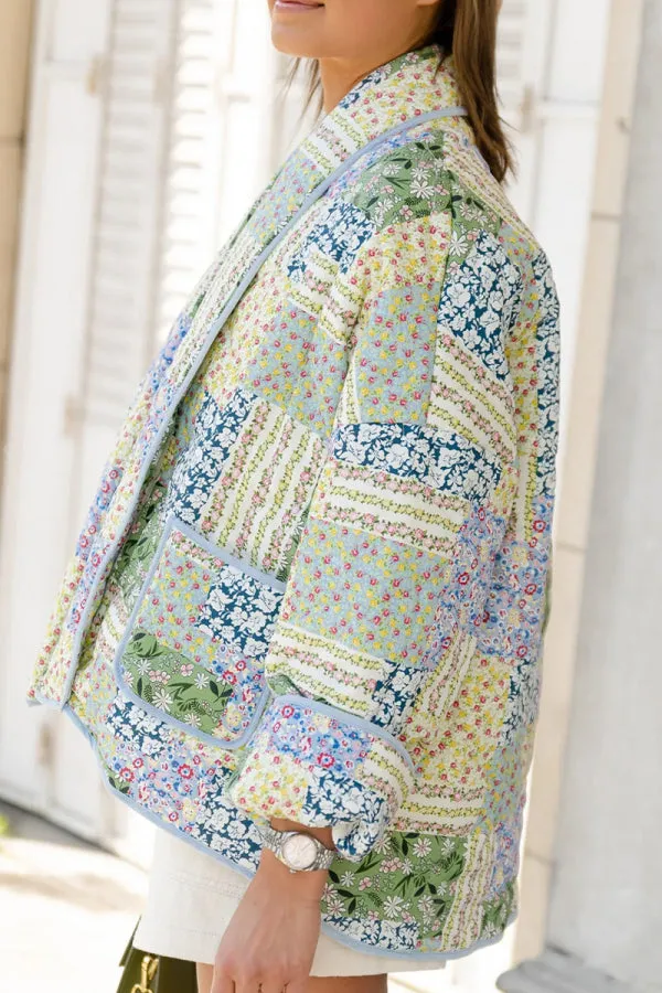 Purpdrank - Green Casual Floral Pocket Turndown Collar Outerwear
