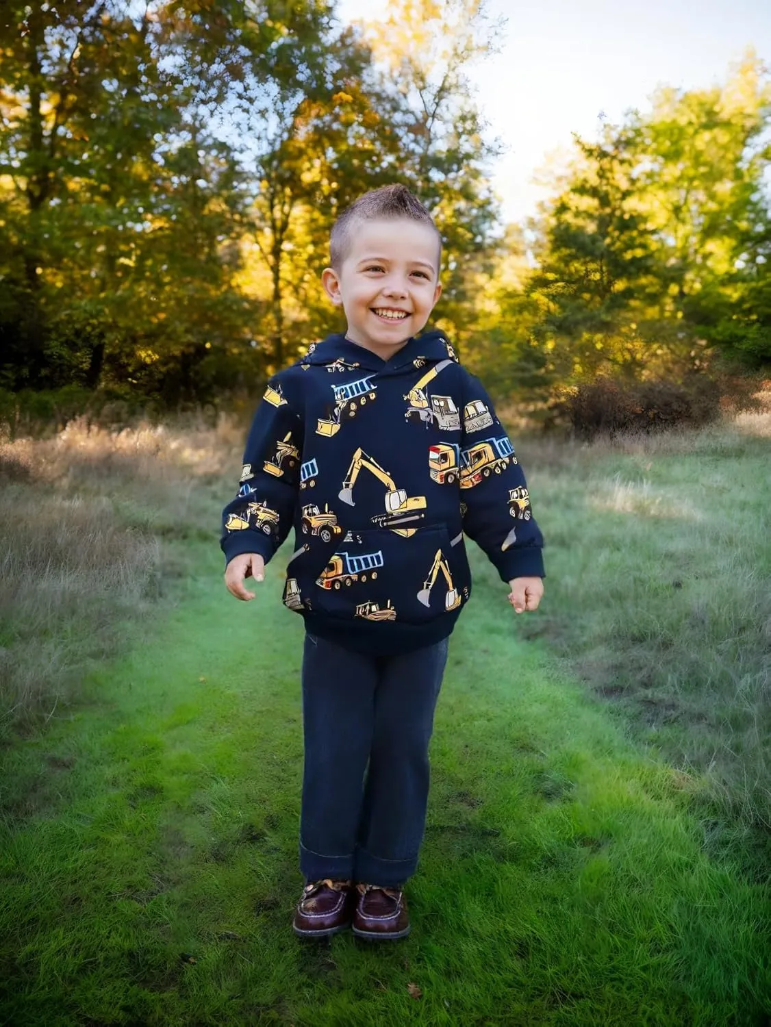 RETSUGO Baby Boys Dinosaurs Hoodie Boy Girls Truck Pullover with Pocket Toddler Boy Kids Rocket Sweatshirt 2-7Years
