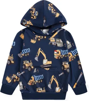 RETSUGO Baby Boys Dinosaurs Hoodie Boy Girls Truck Pullover with Pocket Toddler Boy Kids Rocket Sweatshirt 2-7Years